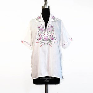 Vintage Embroidered Cotton Voile Shirt with Collar