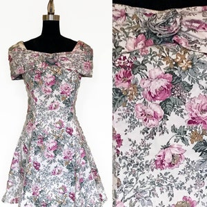 Vintage 80s Floral Off Shoulder Mini Dress