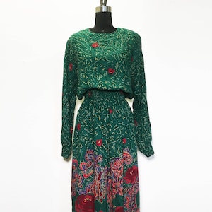 Vintage 70s 80s Paisley and Rose Print Dress