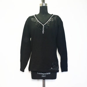 Vintage 80s Beaded Vneck Sweater