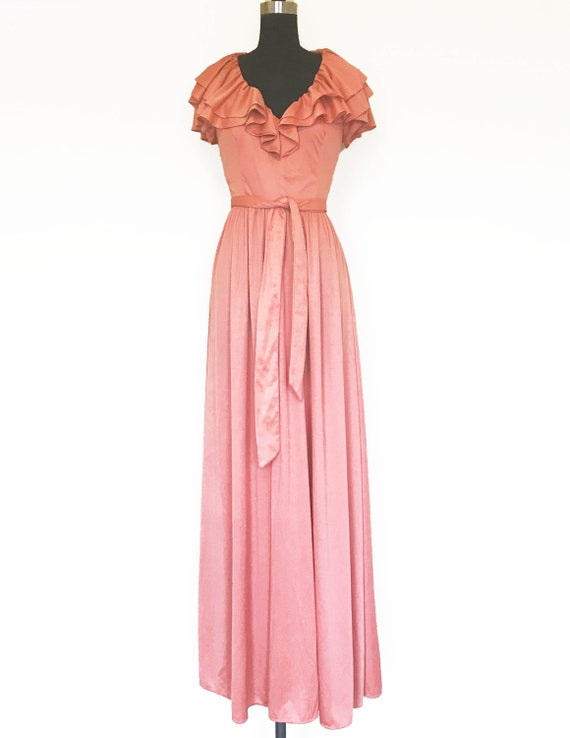 Vintage 70s Peach Ruffle Maxi Dress - image 1