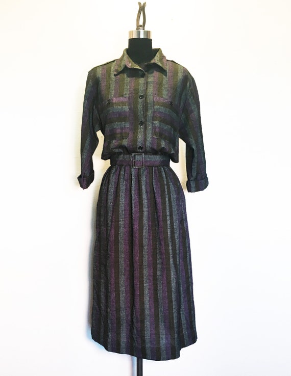 Vintage Striped Flannel Dress with Belt