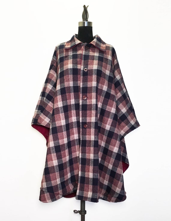 Vintage Reversible Plaid Cape Jacket