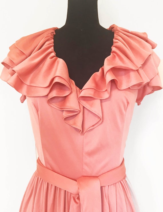 Vintage 70s Peach Ruffle Maxi Dress - image 2