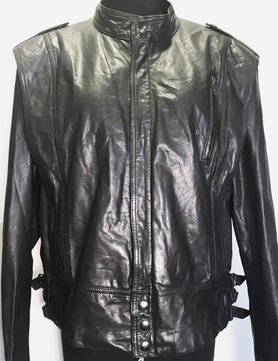 Vintage 80s Black Leather Motorcycle Jacket - image 2