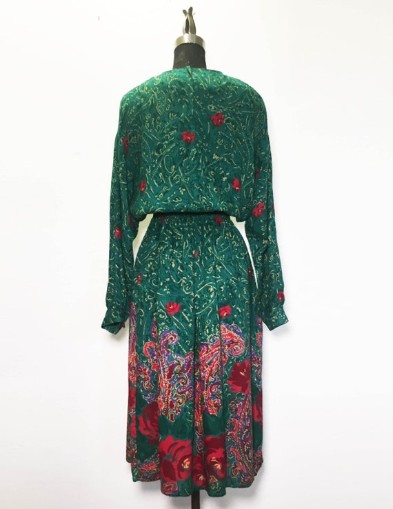 Vintage 70s 80s Paisley and Rose Print Dress - image 3
