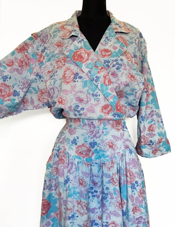 Vintage 80s Floral Printed Cotton Dress, Size M/L - image 3