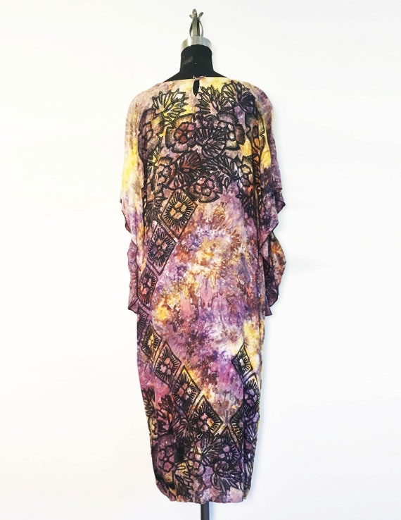 Vintage Tie Dyed Batik Print Caftan Maxi Dress - image 5