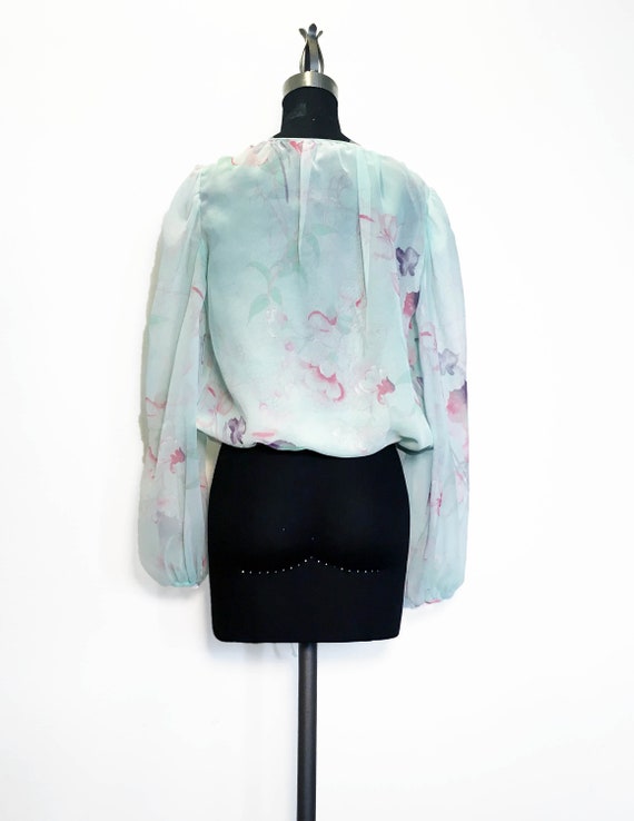 Vintage Watercolor Floral Chiffon Blouse - image 4