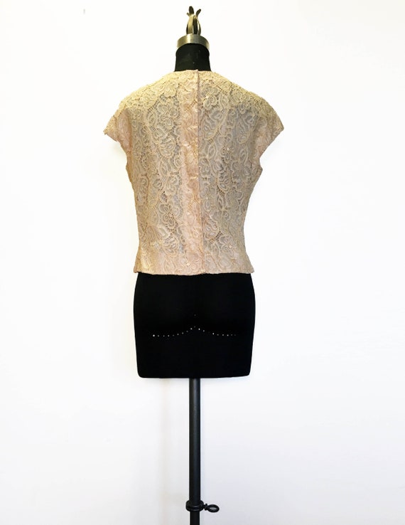 Vintage 50s 60s Peach Corded Lace Scallop Crop To… - image 3