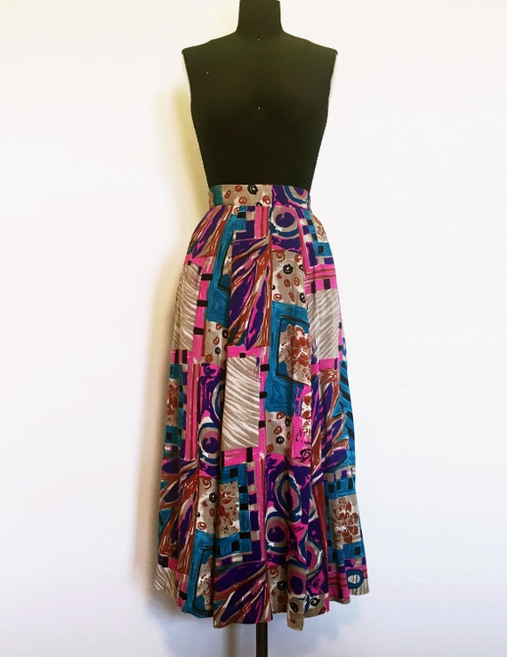Vintage 80s 90s Abstract Printed Rayon Skirt