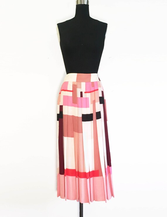 Kate Spade Abstract Silk Pleated Midi Skirt