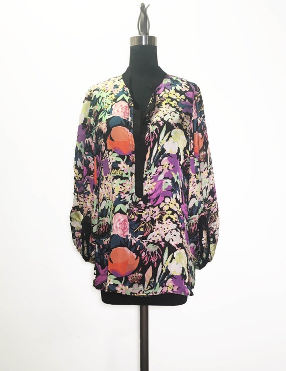 DVF Floral Silk Blouse with Full Sleeves