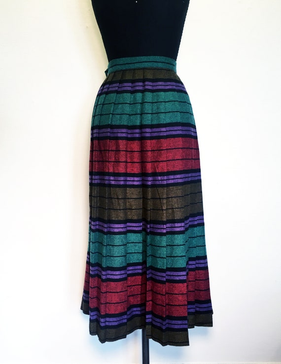 Vintage 80s 90s Jewel Tone Stripe Pleated Skirt - image 2