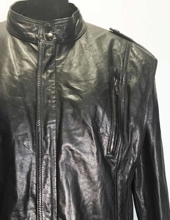 Vintage 80s Black Leather Motorcycle Jacket - image 3