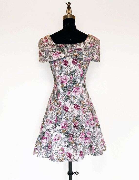 Vintage 80s Floral Off Shoulder Mini Dress - image 2