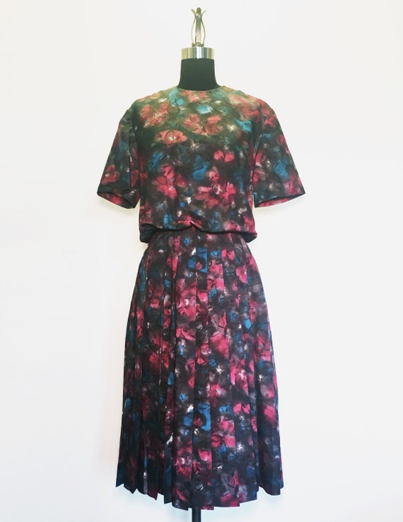 Vintage Watercolor Floral Blouson Dress