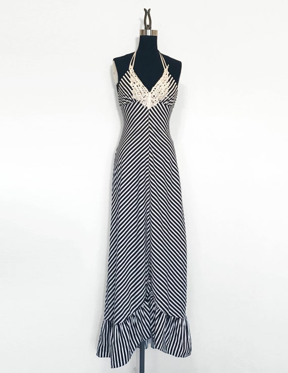 Vintage 70s Striped Halter Maxi Dress - image 2