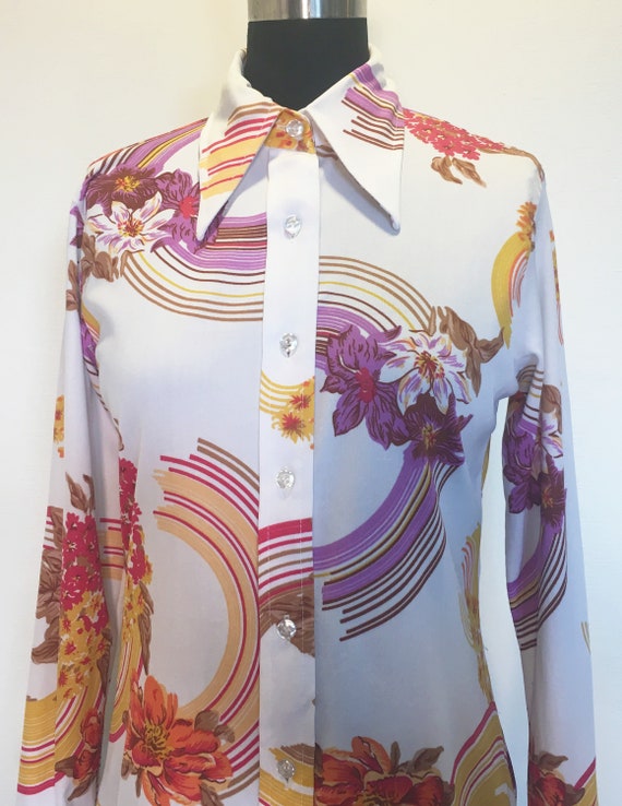 Vintage 70s Graphic Floral Print Shirt - image 3