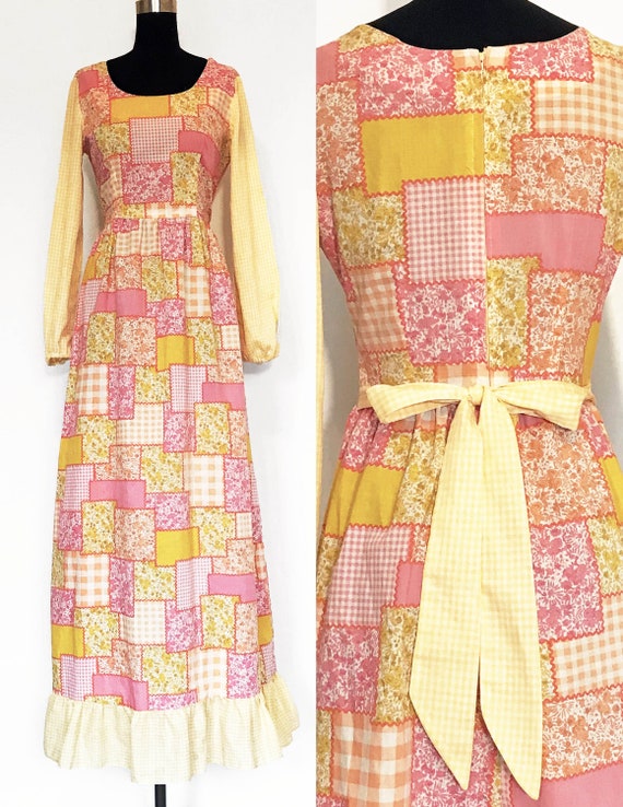 Vintage Handmade Patchwork Print Cotton Maxi Dress - image 1