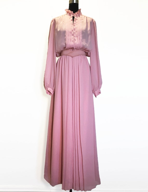 Vintage 70s 80s Orchid Maxi Dress with Belt