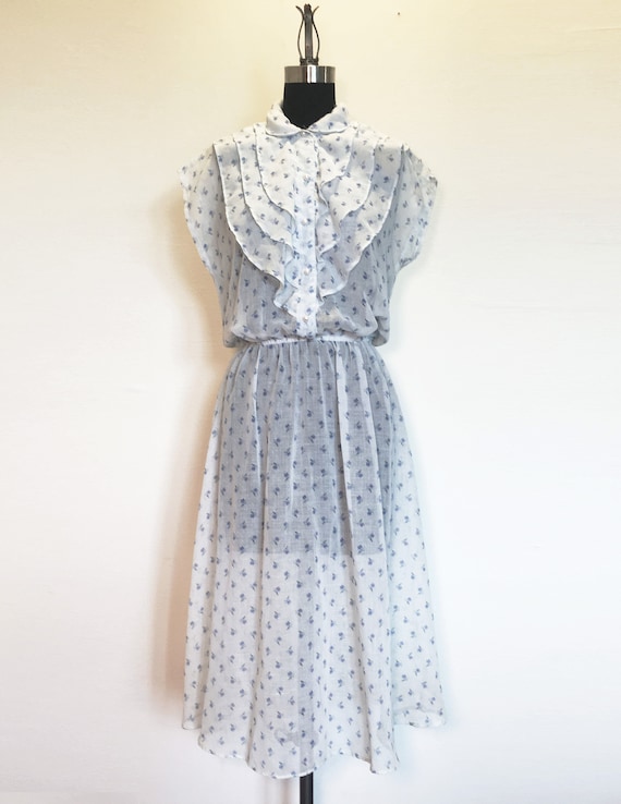 Vintage Cotton Voile Ditsy Floral Ruffle Dress