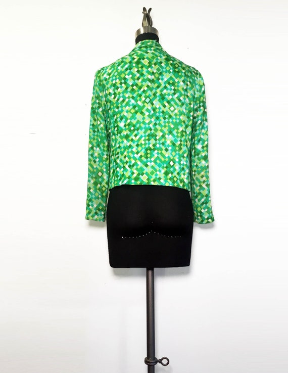 Vintage 60s Bright Green Geometric Linen Jacket - image 3