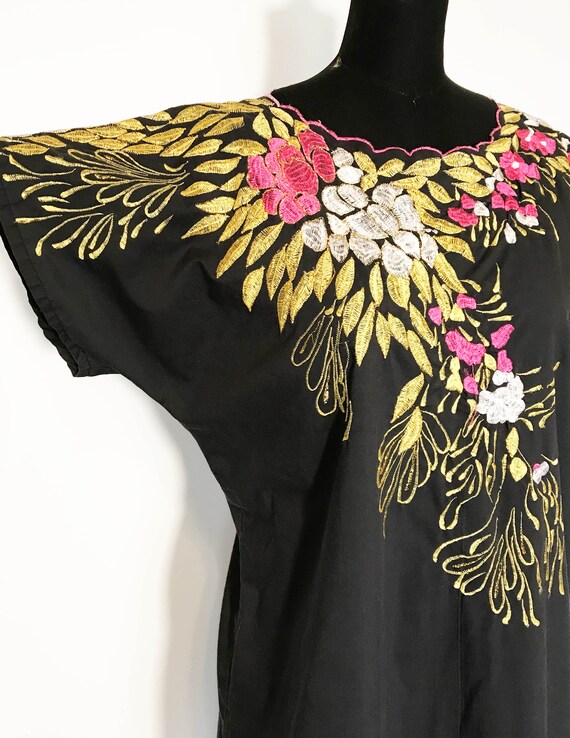 Vintage Cotton Caftan Dress with Metallic Embroid… - image 4