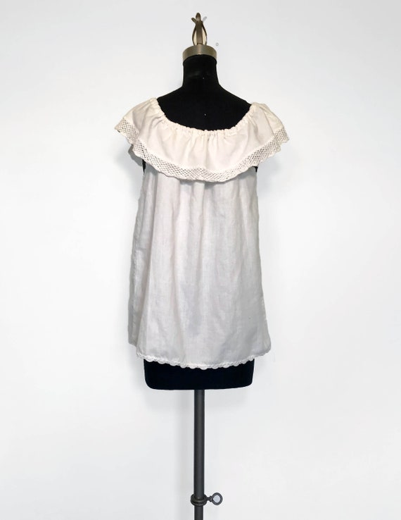 Vintage Drawstring Ruffle Blouse with Lace Edging - image 5