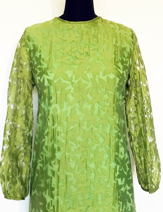 Vintage 60s Burnout Leaf Print Shift Dress - image 3
