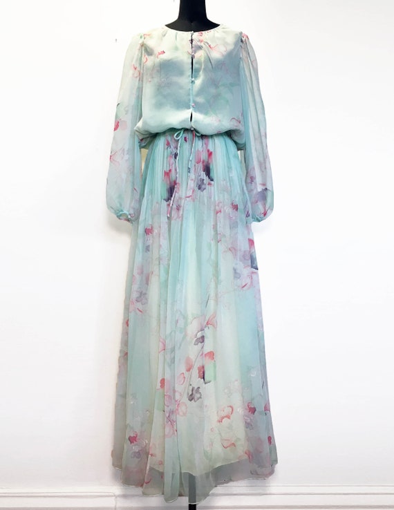 Vintage Watercolor Floral Chiffon Blouse - image 5