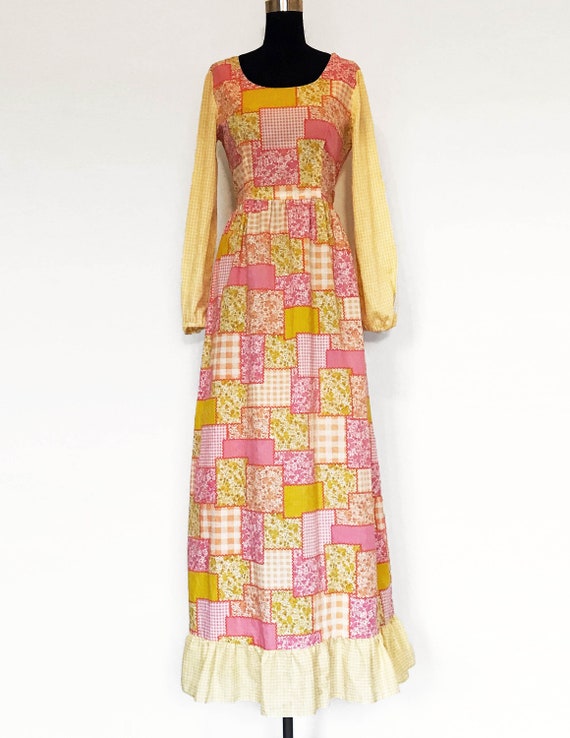 Vintage Handmade Patchwork Print Cotton Maxi Dress - image 2