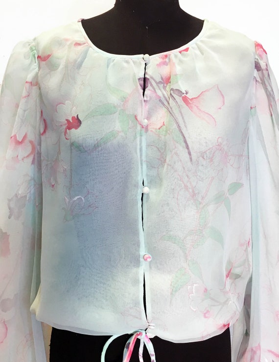 Vintage Watercolor Floral Chiffon Blouse - image 2