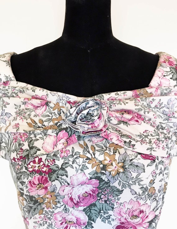 Vintage 80s Floral Off Shoulder Mini Dress - image 4