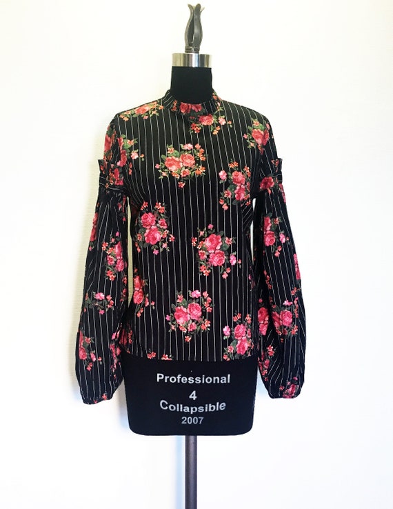 Vintage Pinstripe Rose Blouson Sleeve Blouse