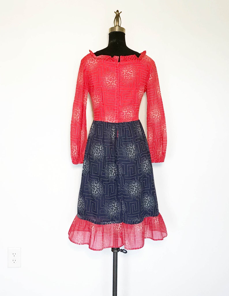 Vintage 70s Red and Navy Print Mini Dress image 3