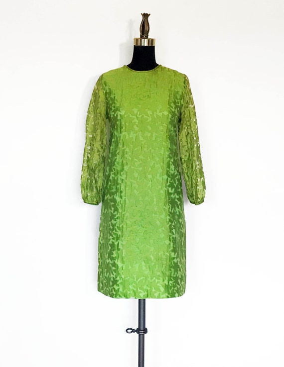 Vintage 60s Burnout Leaf Print Shift Dress - image 2