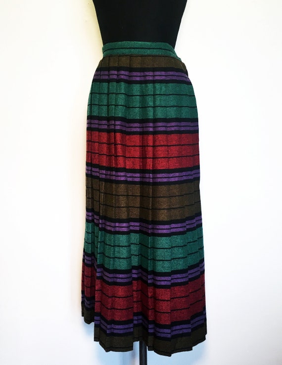 Vintage 80s 90s Jewel Tone Stripe Pleated Skirt - image 1