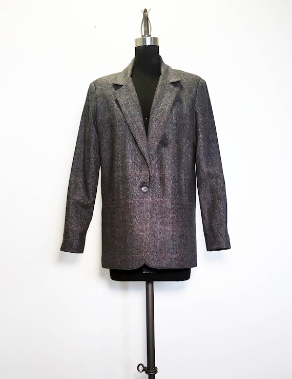 Vintage Wool Herringbone Plaid Wool Blazer