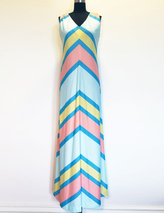 Vintage Long Pastel Chevron Dress