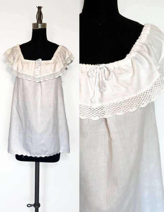 Vintage Drawstring Ruffle Blouse with Lace Edging - image 1