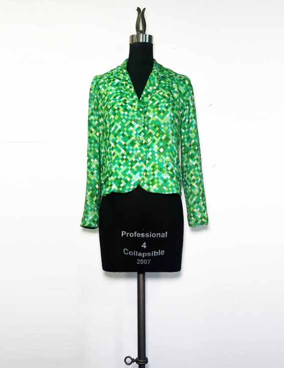 Vintage 60s Bright Green Geometric Linen Jacket - image 1