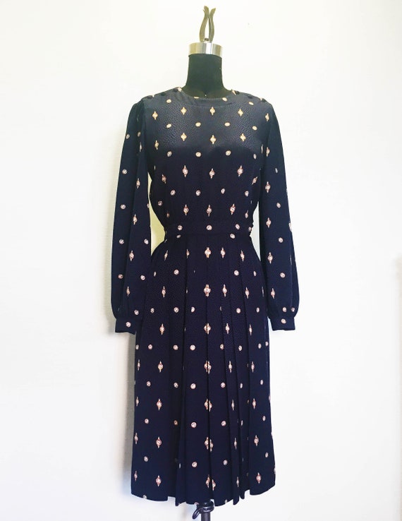 Vintage Geometric Print Silk Dress