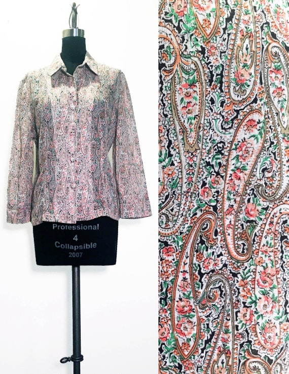 Vintage Floral Paisley Cotton Voile Shirt - image 1