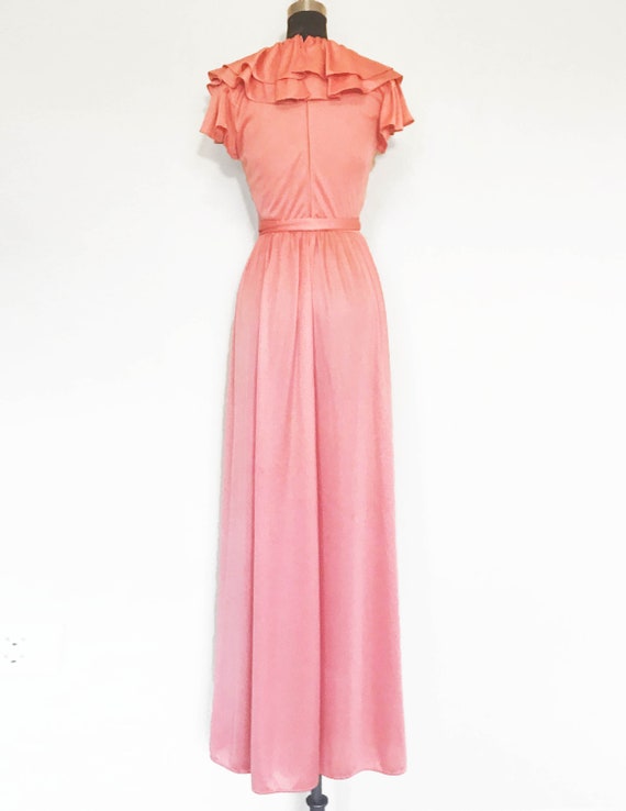 Vintage 70s Peach Ruffle Maxi Dress - image 4