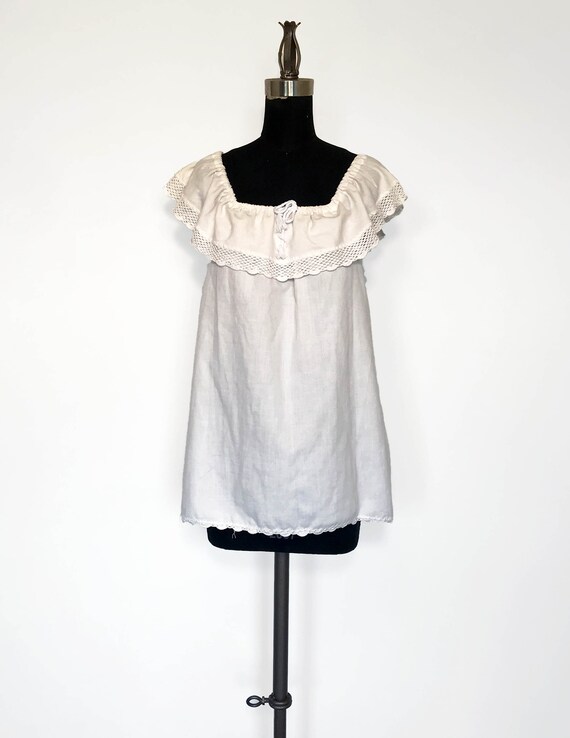 Vintage Drawstring Ruffle Blouse with Lace Edging - image 2