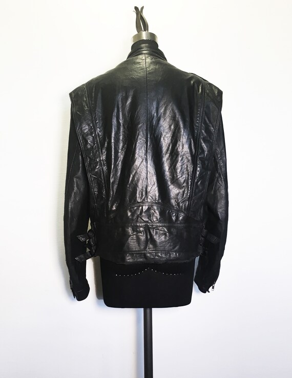 Vintage 80s Black Leather Motorcycle Jacket - image 6