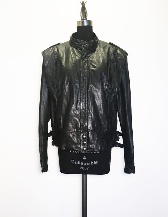 Vintage 80s Black Leather Motorcycle Jacket - image 1