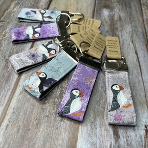 Puffin Keyring, Puffin Key holder, Puffin Gifts, Keyfob Keychain, Bird Keyring, Mini Key Fob, Mini Keyfob, Cotton Key Fob, Handmade Key Fob