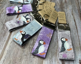 Puffin Keyring, Puffin Key holder, Puffin Gifts, Keyfob Keychain, Bird Keyring, Mini Key Fob, Mini Keyfob, Cotton Key Fob, Handmade Key Fob